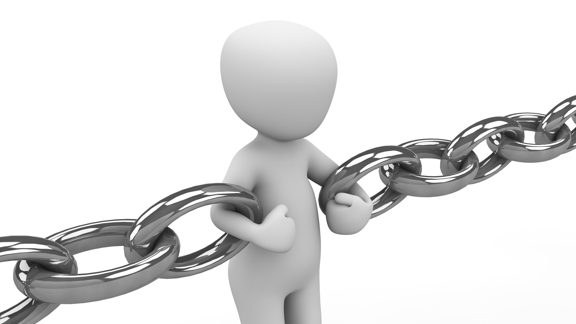 Model person holding two pieces of chain together